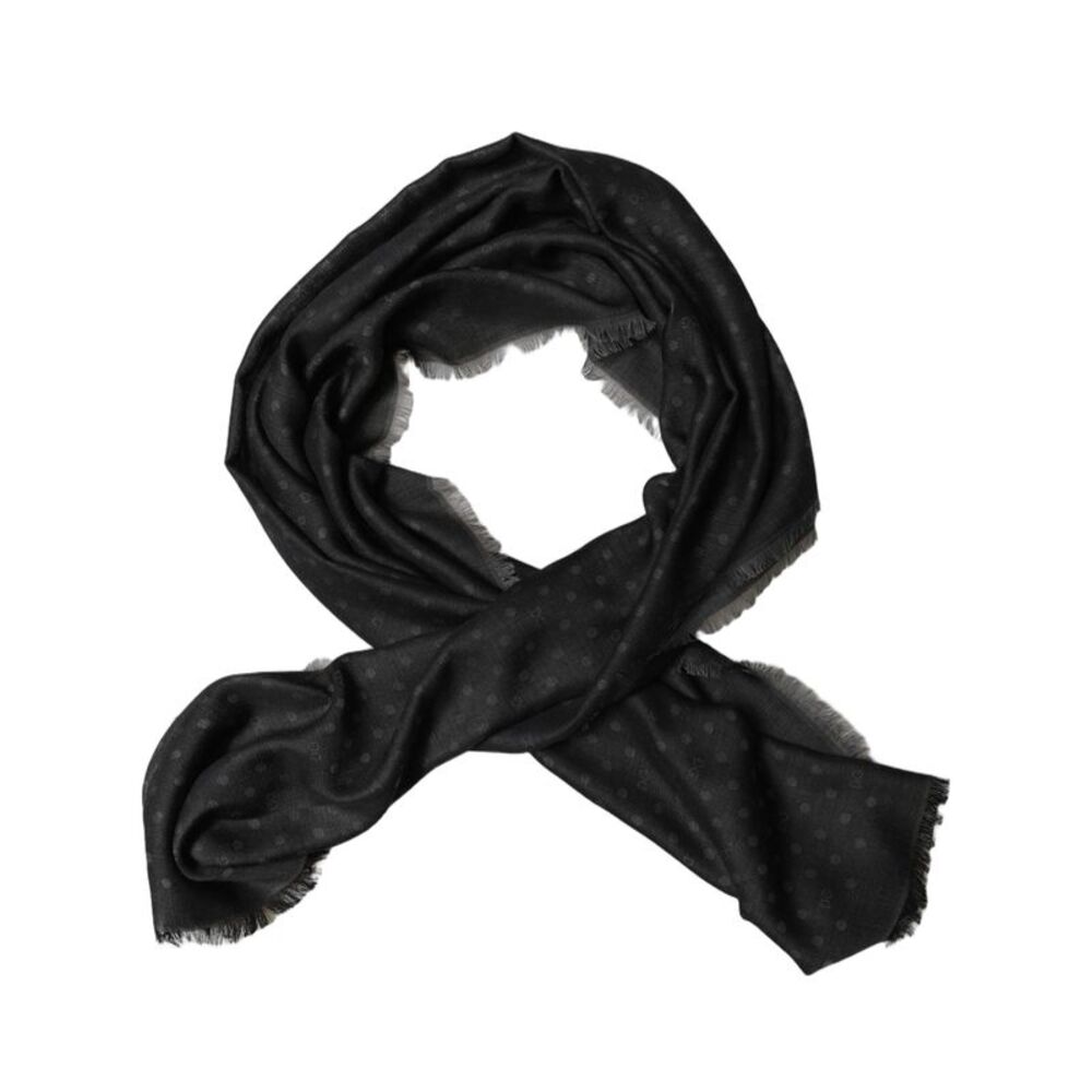 Dolce & Gabbana Men Black Viscose Polka Dot Fringe Shawl Lace Men's Stole